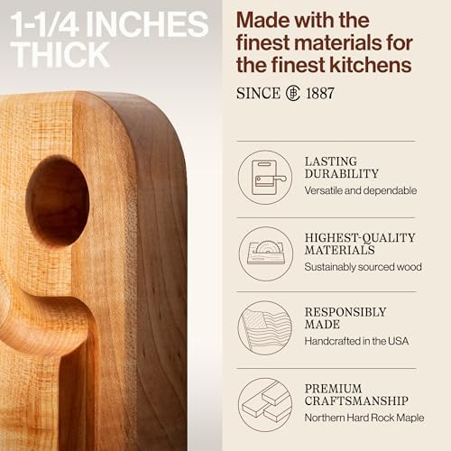 John Boos Prestige Series Rectangular Wooden Maple Cutting Board 16”x10” – 1.25” Thick, 6-lb Reversible Butcher Block with Juice Groove, Edge-Grain & Finger Grip Hole – Made in the USA | 1.25” Thick, 6-lb Butcher Block with Juice Groove, Edge-Grain & Fin…