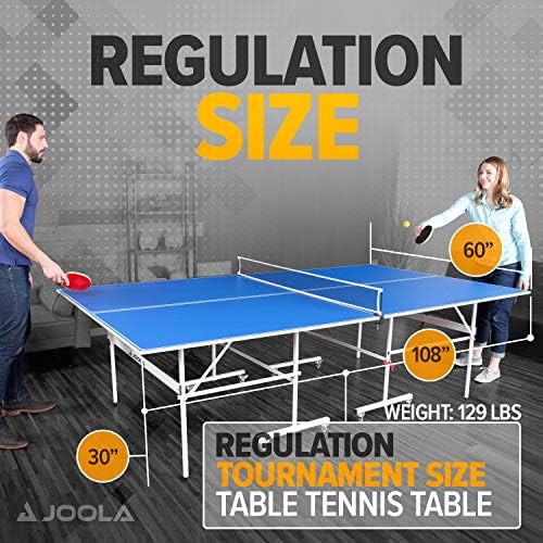 JOOLA Indoor 15mm Ping Pong Table with Quick Clamp Ping Pong Net Set - Single Player Playback Mode - Regulation Size Table Tennis Table - Compact