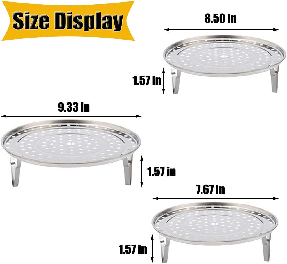NRDBEEE Round Stainless Steel Rack 7.6" 8.5" 9.33" Inch Diameter Steaming Stand Canner Canning Racks Steamer Insert Stock Pot Steaming Tray Stand