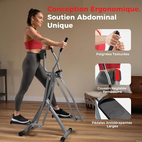 Sunny Health & Fitness Smart Air Walk Elliptical Glider Sprinter Trainer | 30" Stride, Low-Impact, Quiet Operation, Foldable and Compact Design, Digital Monitor, SunnyFit App Connectivity