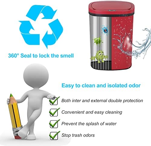 Kitchen Trash Can | Stainless Steel 13 Gallon Trash Can | 50L Touch Free Garbage Can with Lid | Electronic Sensor High Capacity Trash Bin for