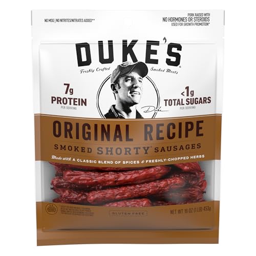 Duke's Pork Original Smoked Shorty Sausages, 7g Protein Per Serving, 4 oz. (Pack of 8)