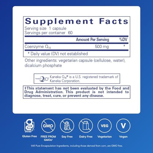 Pure Encapsulations CoQ10 500 mg | Coenzyme Q10 Supplement for Energy, Antioxidants, Brain and Cellular Health, Cognition