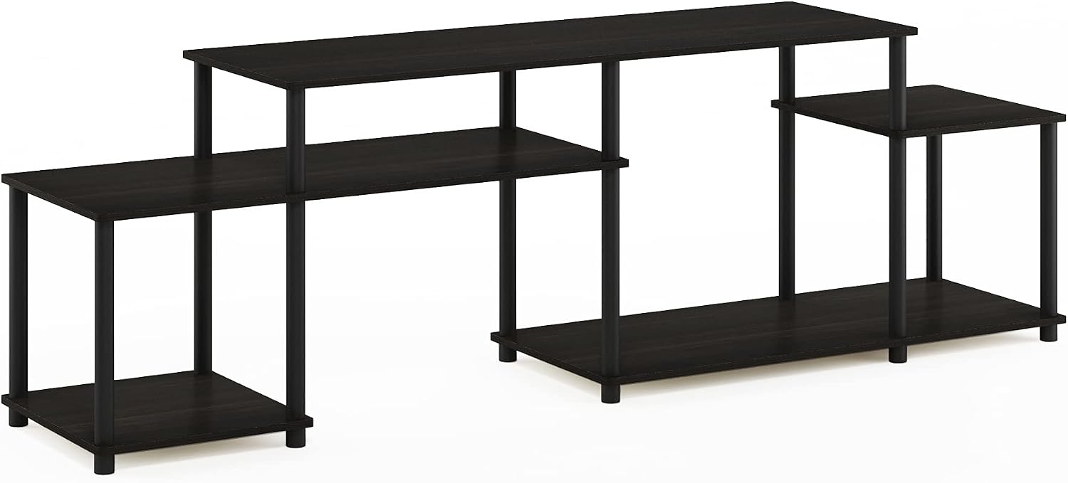 Furinno Nelly TV Stand, 3-Tier Entertainment Center with Open Shelves Storage, TV Console for TV up to 55 Inch, Soft Edges, for Living Room, Bedroom, Black