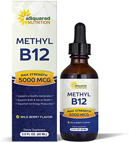 aSquared Nutrition Vitamin B12 Sublingual Liquid Drops - 5000 MCG Supplement with Methylcobalamin (Methyl B-12) - Max Absorption B 12 to Increase