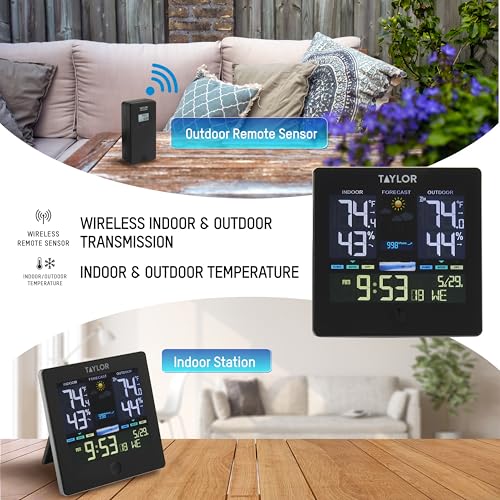 Taylor Wireless Digital Indoor Outdoor Thermometer, Easy to Read Numbers for Patio, Pool, and Indoor Areas, LCD, Black
