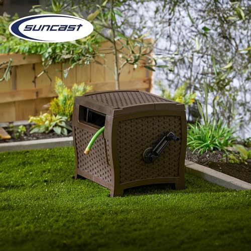 Suncast 175 ft. Wicker Style Resin Hose Hideaway with Hose Guide, Java, Made in the USA