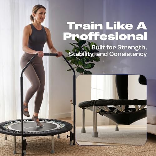 Maximus Pro Home Gym Rebounder Mini Trampoline 40'' + Handle Bar | Includes Workouts Online + DVD's | Adults Indoors | 150kg User Weight. Adult