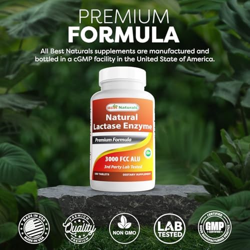 Best Naturals Fast Acting Lactase Enzyme Tablet, 3000 Fcc Alu, 180 Count (859375002900)