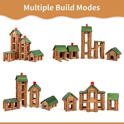 Wondertoys 170 Pieces Wood Logs Set Ages 3+, Classic Building Log Toys for Boy, Creative Construction Engineering Educational Gifts