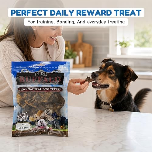 Loving Pets Pure Buffalo Lung Steaks – Natural Single Ingredient Buffalo Dog Treats – High Protein Chewy Dog Snacks for Everyday Reward – Grain Free, Long-Lasting Treats for Small, Medium & Large Dogs