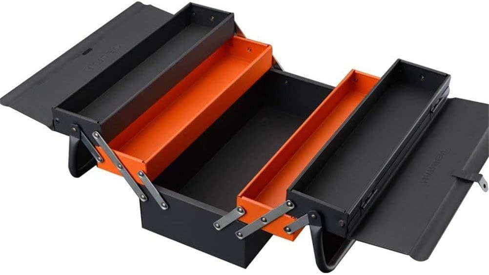 Edward Tools Portable Metal Tool Box with 3 Level Fold Out Organizer Storage - Heavy duty metal frame with smooth metal cantilever latchets
