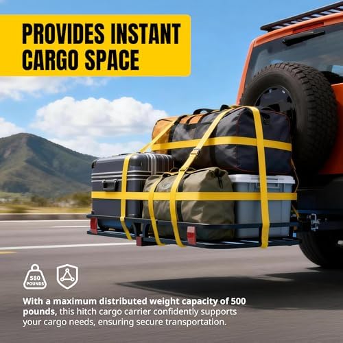 MaxxHaul 70107 53" x 19-1/2" Hitch Cargo Carrier - Trailer Mount Steel With High Side Rails For RV's, Trucks, SUV's, Vans