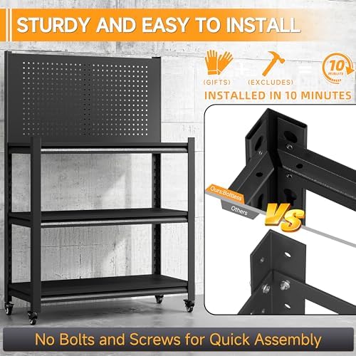 48" H Work Bench with Storage, Garage Work Bench with Pegboard and Wheels | Mobile Workbench, Adjustable Shelves, Large Pegboard, Lockable Wheels