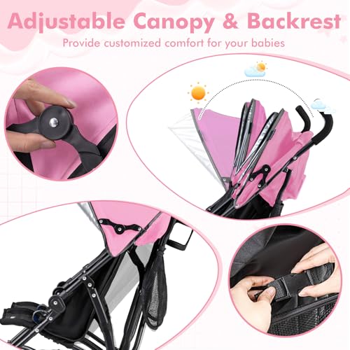 BABY JOY Double Umbrella Stroller, Lightweight Travel Side by Side Twin Stroller with Large Storage, Cup Holder, 5-Point Safety Harness, Adjustable Canopy & Compact Fold for Infant and Toddler (Black)