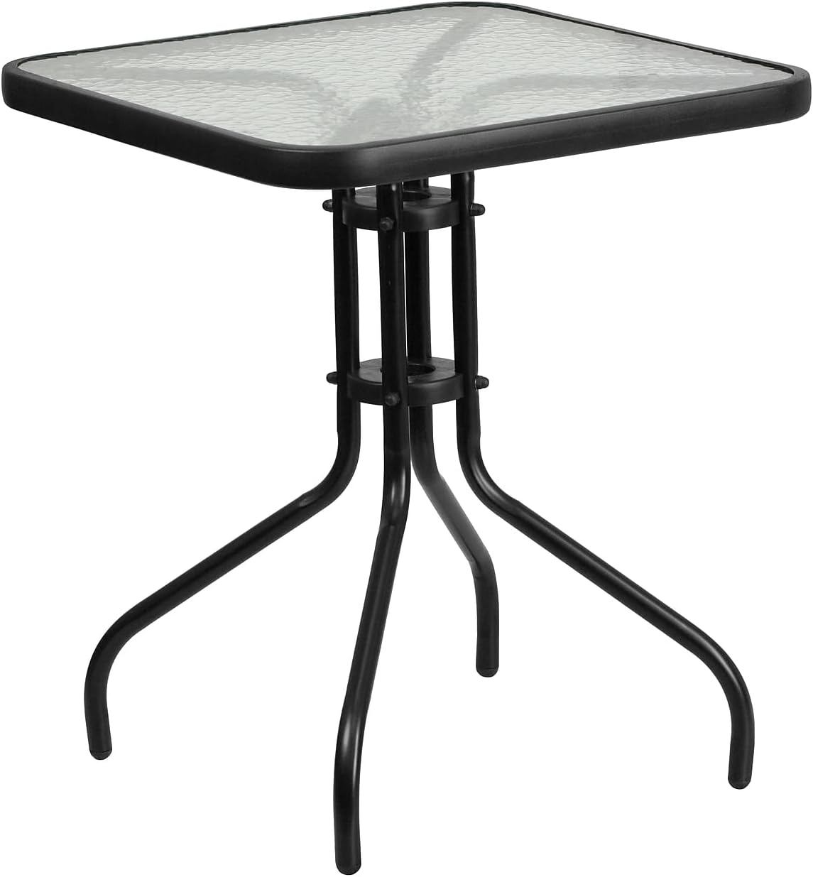 Flash Furniture Lila 23.5'' Square Glass Metal Table with 2 Black Rattan Stack Chairs | Durable Construction, Commercial Use