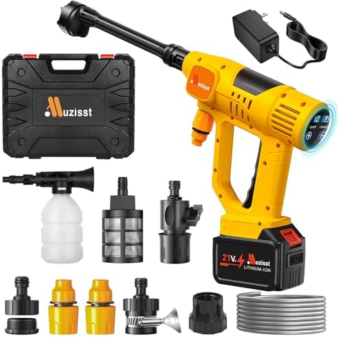 1100PSI Cordless Car Washer, Portable Battery Powered Cleaning Tool | 10-Speed Adjustment, Battery Level Display, 6-in-1 Nozzle