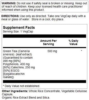 SOLARAY Guaranteed Potency Green Tea Leaf Extract Double Strength, Veg Cap (Btl-Plastic) 500mg | 30ct