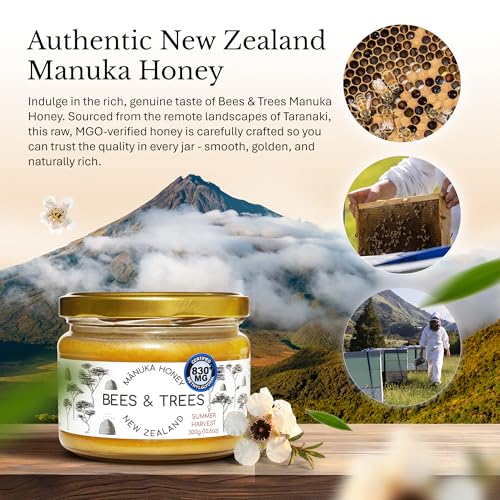 Bees & Trees Manuka Honey 550+ MGO - Raw Pure New Zealand Monofloral, 380g | Natural, Unpasteurized, Minimally Processed Mānuka Honey for Your Daily Routine, Tea, Coffee & Smoothies