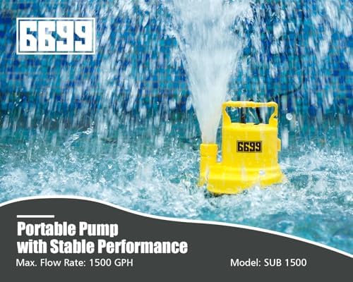 Submersible Sump Pump 1/4 HP 1500GPH Utility Pump Thermoplastic Electric Portable Transfer Water Pump with 10-Foot Cord for Pool Tub Garden Pond