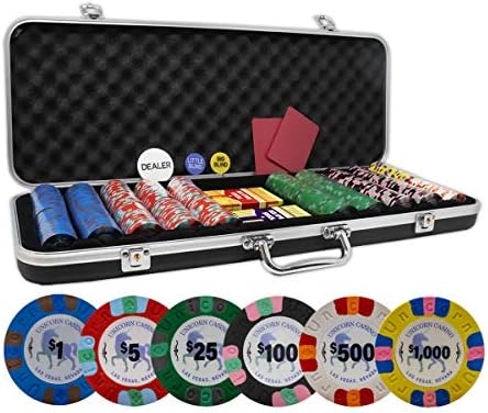 DA VINCI Unicorn All Clay Poker Chip Set with 500 Authentic Casino Weighted 9 gram Chips, Black ABS Case, 2 Decks of Plastic Playing Cards