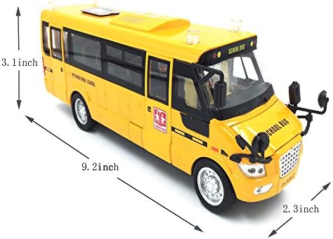 9" Pull Back Die-cast School Bus Toy | Light Up & Sounds Die-cast Metal Toy Vehicles with Bright Yellow and Openable Doors