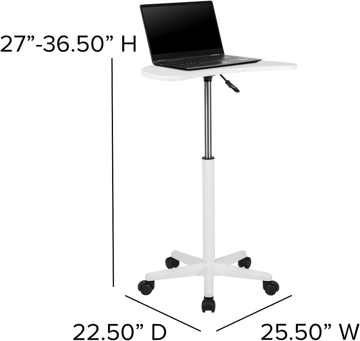Flash Furniture Eve Sit to Stand Mobile Laptop Desk/Speaker's Lectern with Wheels, Modern Height-Adjustable Portable Standing Computer Desk, Black | Heavy Duty Nylon Base, Dual Wheel Casters