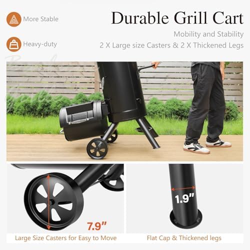 Sophia & William Vertical Offset Charcoal Smoker 961 SQ.IN. Cooking Area | Extra Large Heavy-Duty Outdoor BBQ Gill Offset Smoker with Warming Tray, Push-out Ash Tray for Outdoor Cooking, Black