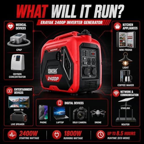 ERAYAK 4500W Portable Inverter Generator for Home Use, Super Quiet Small Generator for Camping Outdoor Emergency Power Backup, Gas Powered Engine, ECO Mode, EPA Compliant