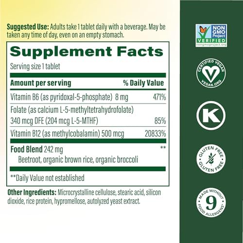 MegaFood Methyl B12, Cellular Energy Metabolism Support, 90 Mini Tablets | With Methylated B12, Methylfolate & Vitamin B6, Supports Brain & Nervous System Function & Heart Health, Vegan, 90 Servings
