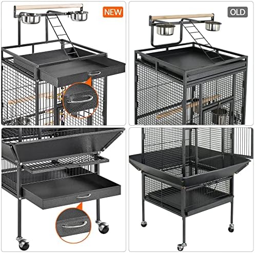 Yaheetech Wrought Iron Bird Cages, Play Top Large Aviary with Stand for Cockatiel Parrot Sun Parakeet Conures Lovebird Budgie Finch African Grey White, 61-inch