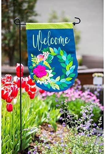 Evergreen Flag Flower Wreath Garden Burlap Flag | Spring Floral Garden Flags 12x18 double sided | Small House Flags For Outside | Welcome Spring