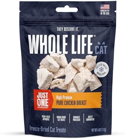 Whole Life Cat Just One Chicken Freeze Dried Cat Treats - Human Grade High Protein Food, Healthy Training Snacks, Freeze Dried Chicken Food Toppers, USA Made Natural Treats - 1 oz (Pack of 1)