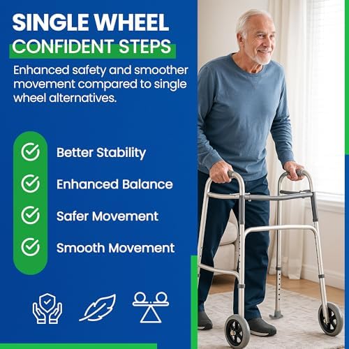 5 Inch Walker Wheels & Glides by Healthline, Fits Most Walkers, Universal Replacement Parts