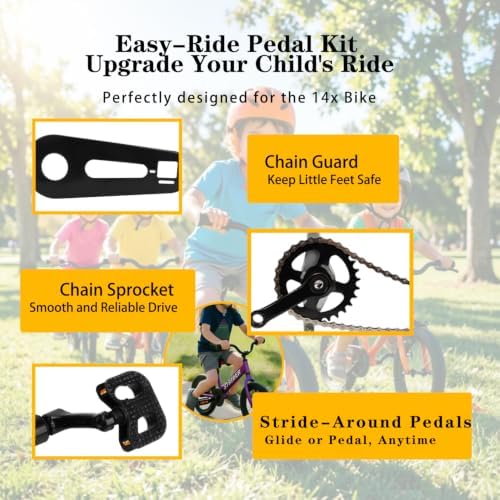 Balance Bike Pedal Kit Convert Balance Bike to Pedal Bike for Strider 14x Balance Bike Easy Assembly and Adjustments with Bike Chain Guard