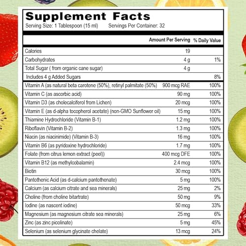 Go Healthy Liquid Multivitamin for Women, Men, Teens | Vegan Vitamin & Mineral Supplement | High Absorption | Premium Liquid Formula | Immune Support | Peach Mango Flavor | 32 Servings