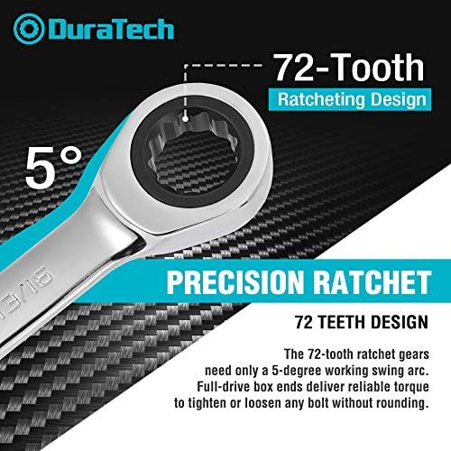 DURATECH Double Box End Ratcheting Wrench Set, SAE, 5-Piece, 5/16" to 7/8"