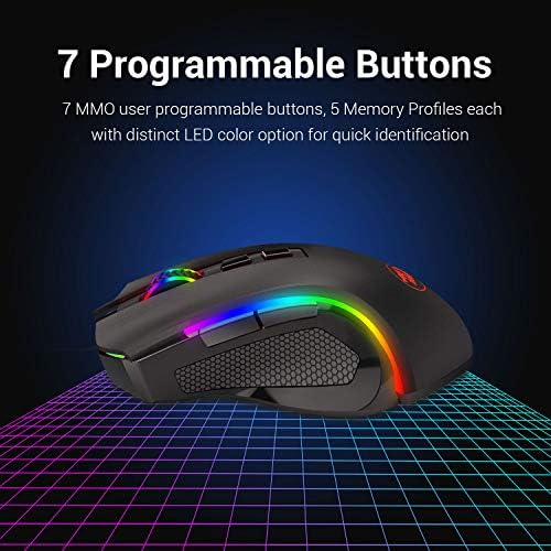 Redragon M602 Gaming Mouse, Ergonomic RGB Gaming Mouse Wired with 7200 Adjustable DPI, 9 Programmable Buttons, Professional Software for Gamer Office [Black]
