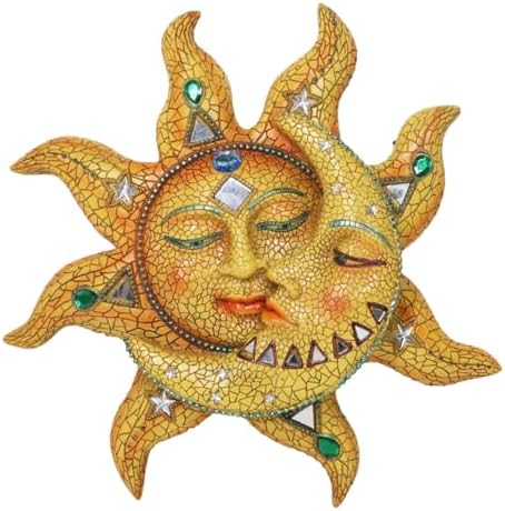 Ebros Colorful Celestial Heavens Mosaic Sun and Moon Wall Decor Plaque 12"Tall Day Surrendering Unto Night Belenos God And Goddess Selene Hanging