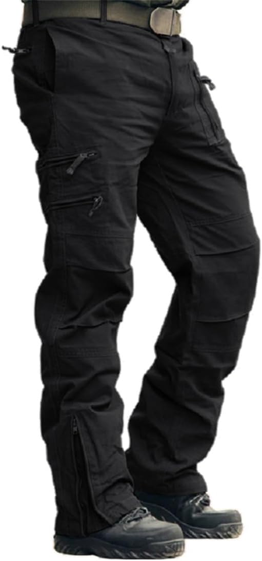 CRYSULLY Mens Tactical Cargo Pants Ripstop Cotton Military Hiking Work