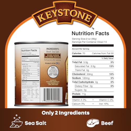 Keystone Meats All Natural Heat and Serve Ground Beef 14 oz – Fully Cooked Canned Meat – Ready to Eat – 5-Year Shelf Life – Pantry Staple for Everyday Meals, Emergency Survival Canned Food – Made in USA – Pack of 3