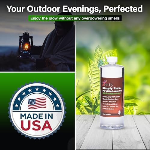 Firefly - Premium Paraffin Lamp Oil 32 oz - Smokeless Indoor Fuel | Eucalyptus Scent, Kosher Certified, Wick Fed Lamps, Lantern And Candle Use