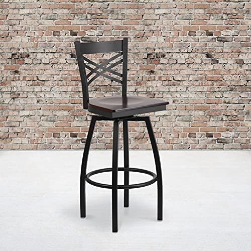 Flash Furniture Hercules Series "X" Back Metal Restaurant Barstool, Modern Upholstered Armless Bar Height Chair for Restaurants and Kitchens, Black | X Back Style, Vinyl Upholstery, Durable Construction, Commercial Use