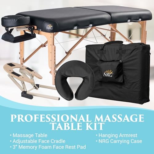 NRG Vedalux Portable Massage Table Package | Burgundy | Folding Lightweight Massage Bed | Professional Spa Table with Face Cradle, Hanging Armrest & Carrying Case
