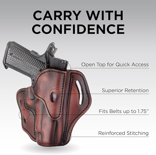 1791 Gunleather OWB Holster, Fits Sig P226, P220, P229, Beretta 92FS, VP9 | Right-handed leather gun holster also fits Beretta M9, Glock 17, 20, 21, 22, Springfield XD and 1911 with full rail