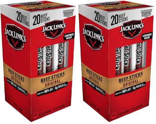 Jack Link's Original Beef Jerky Sticks - Made with 100% Real Beef - Ready to Eat Real Meat Protein Snacks - 6g Protein per Serving - 0.92 oz Meat Stick, 20 Count