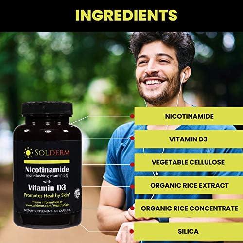 Nicotinamide Non-Flushing Vitamin B3 and D3 Supplement | Vegetarian and Gluten-Free Oral Nicotinamide Supplement with Vegetable Cellulose Casings