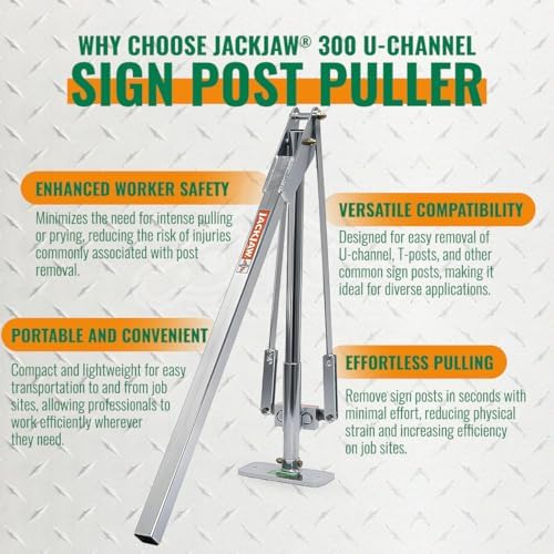 JACKJAW 300 U-Channel Sign Post Puller - Fast, Easy & Safe Removal for U-Channel Sign Posts, T Posts, and Ground Rods Ideal for Road Signs and More.