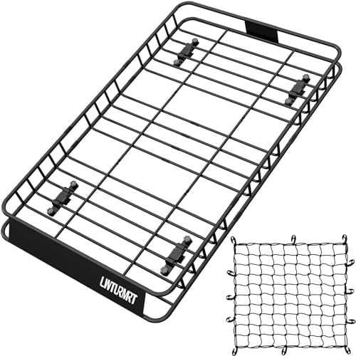 LWTURMRT 64 x 39 Inch Universal 300LB Heavy Duty Roof Rack Cargo with Cargo Net, Car Top Luggage Holder Carrier Basket for SUV