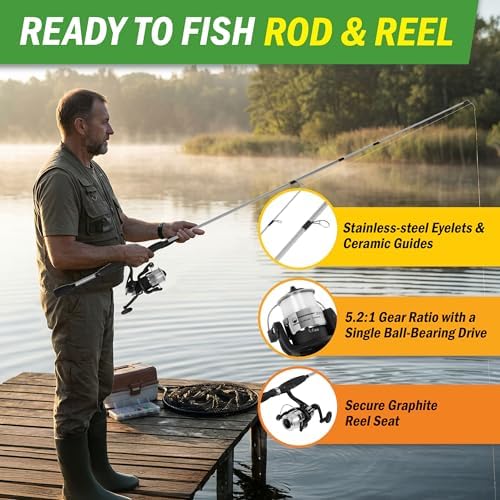 Fiberglass Fishing Pole - Strike Series 78-Inch Collapsible Rod and Spinning Reel Combo, EVA Handle, Pre-Spooled Reel, Fishing Gear for Catching Walleye, Bass, Trout, and More by Wakeman